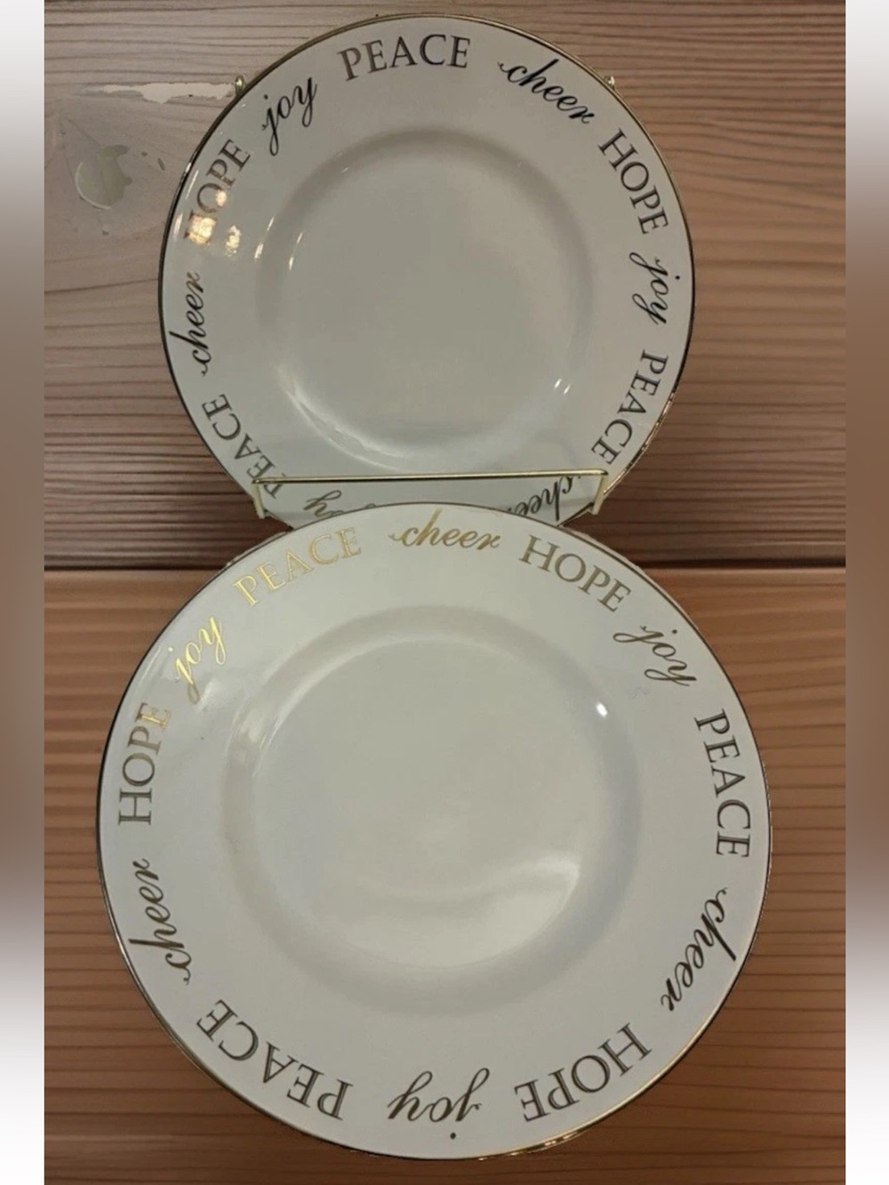Set Of 6 Vtg Pier 1 Holiday Peace and Joy Porcelain Salad Plates 8.25” Gold